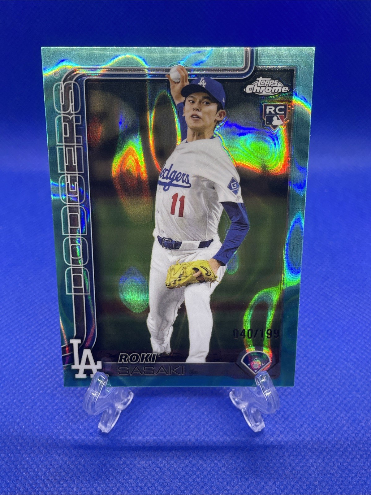 2025 Topps Chrome #217 Roki Sasaki Aqua Lava Rookie RC /199  