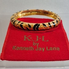 Vintage Kenneth Jay Lane KJL 2006 Tiger Enamel Clamper Bangle Bracelet