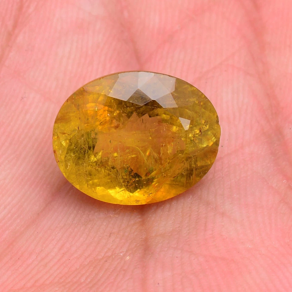 9.40 Cts Natürlich Gelb Turmalin Unbehandelt 14.81mm 12.08mm Oval Groß Edelstein - Bild 3 von 4