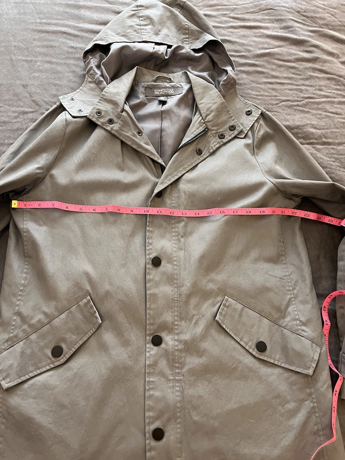 Kenneth Cole Reaction Mens Jacket Medium Gray With Hood Full Zip, Pockets