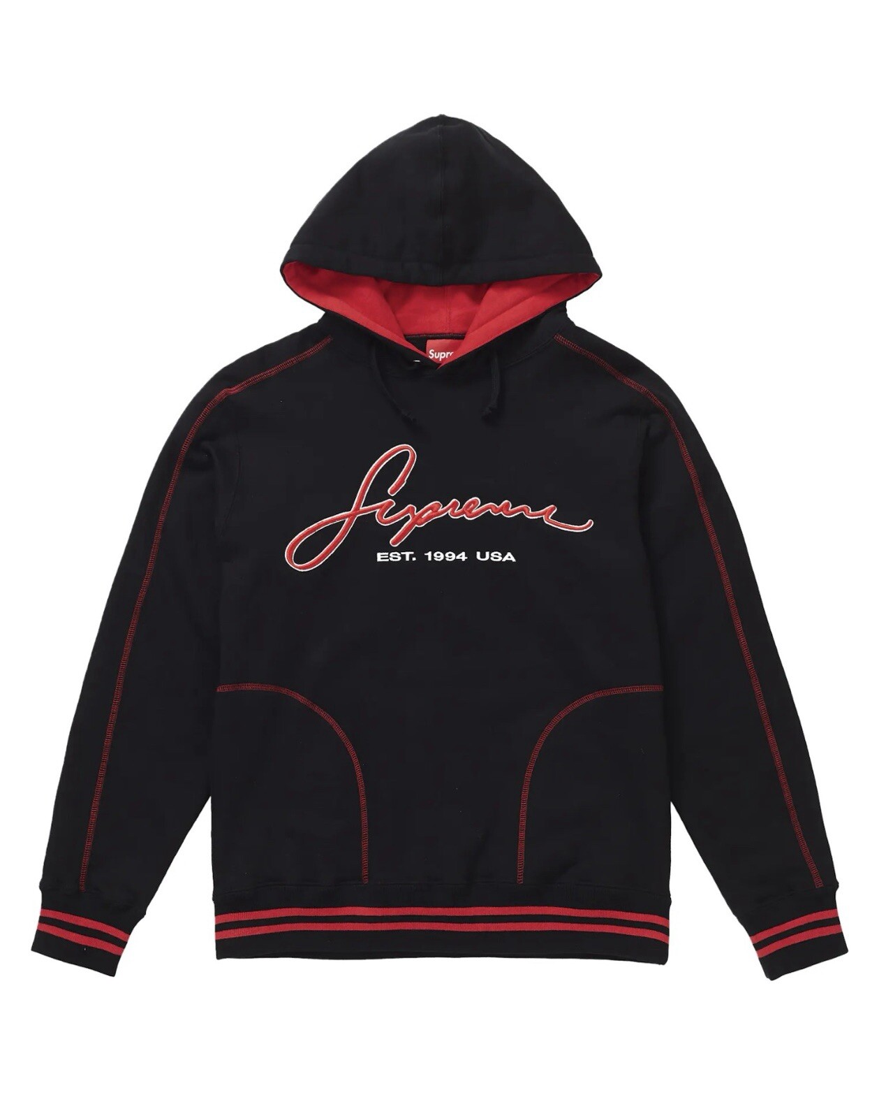 Supreme Contrast Embroidered Hooded Sweatshirt SS19 - Rare! - HEAVYWEIGHT (WARM)
