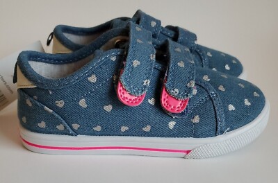 Carters Girls Shoes Size 12 Blue Denim Silver Heart Toddler Sneakers Nikki2