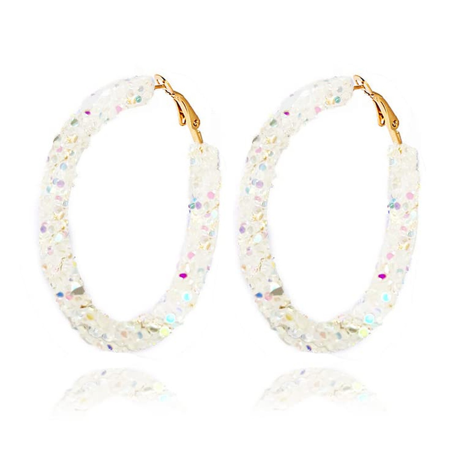 Bohemian Shiny Glitter Sequins Hoop Earrings Wrapped Gold Plated Circle State...
