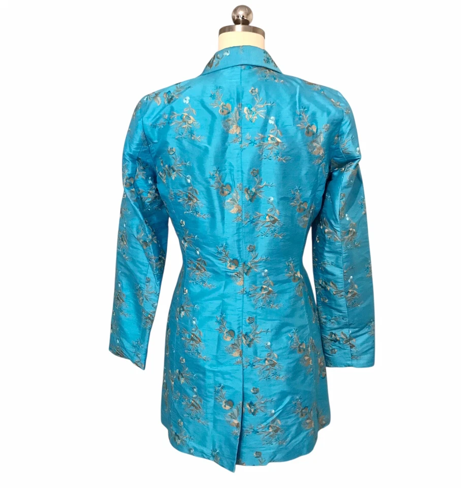 Chaqueta De Colección Karen Kane 100% Seda Bordada Turquesa Elegante Dinero Antiguo Talla S Foto 4 de 4