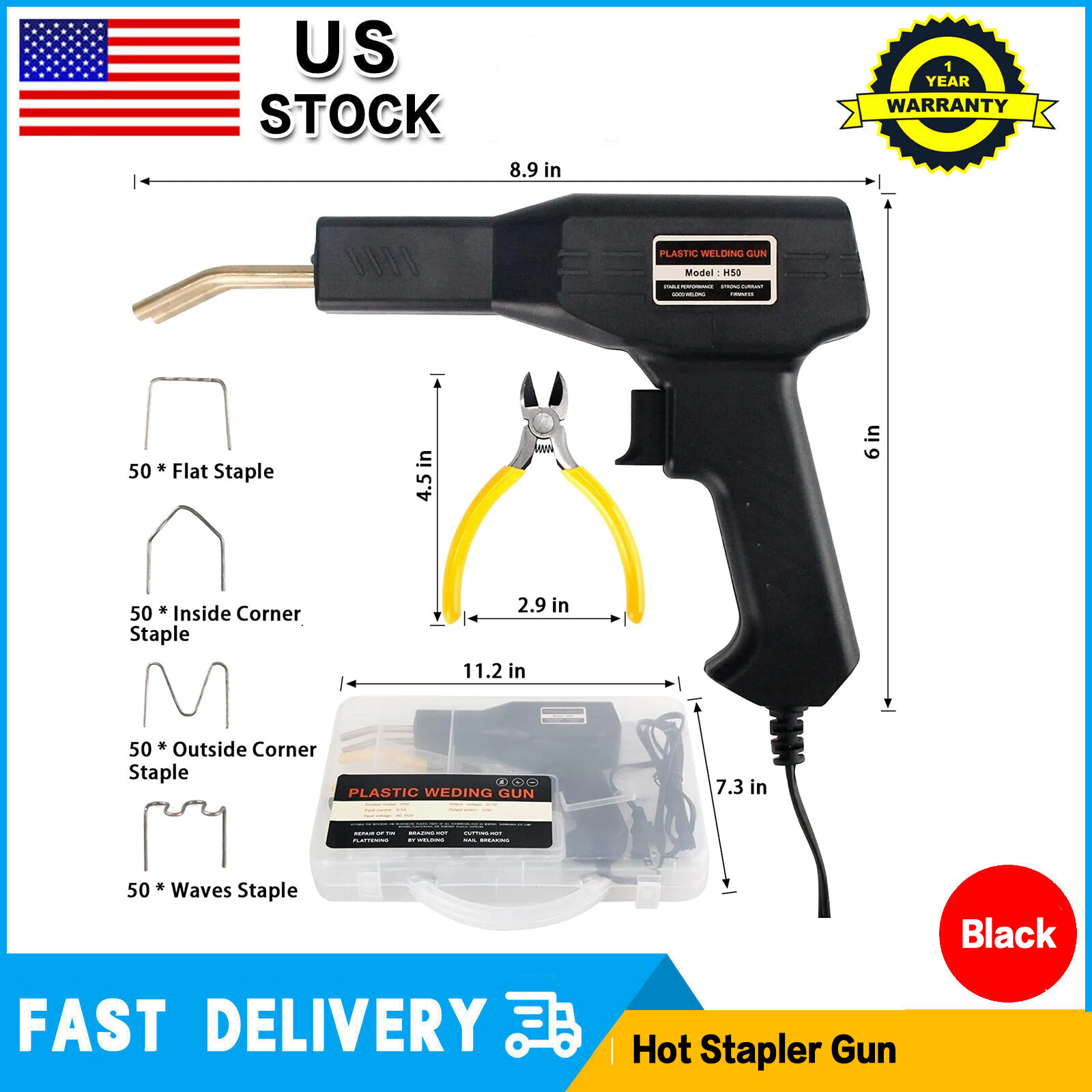 Hot Stapler Gun 200 Staples Plastic Repair Car Bumper Fender Welder Machine Kit-image