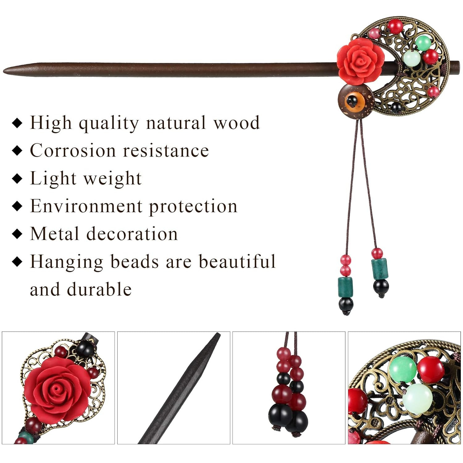 3 Pieces Chinese Hair Stick Japanese Retro Wooden Hairpin Flower Hair Chopsticks