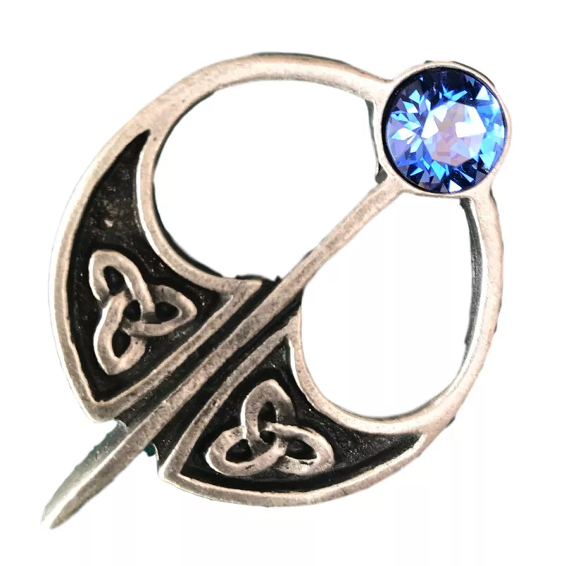 Tara Celtic Brooch Crafted From English Pewter With A Sapphire Crystal