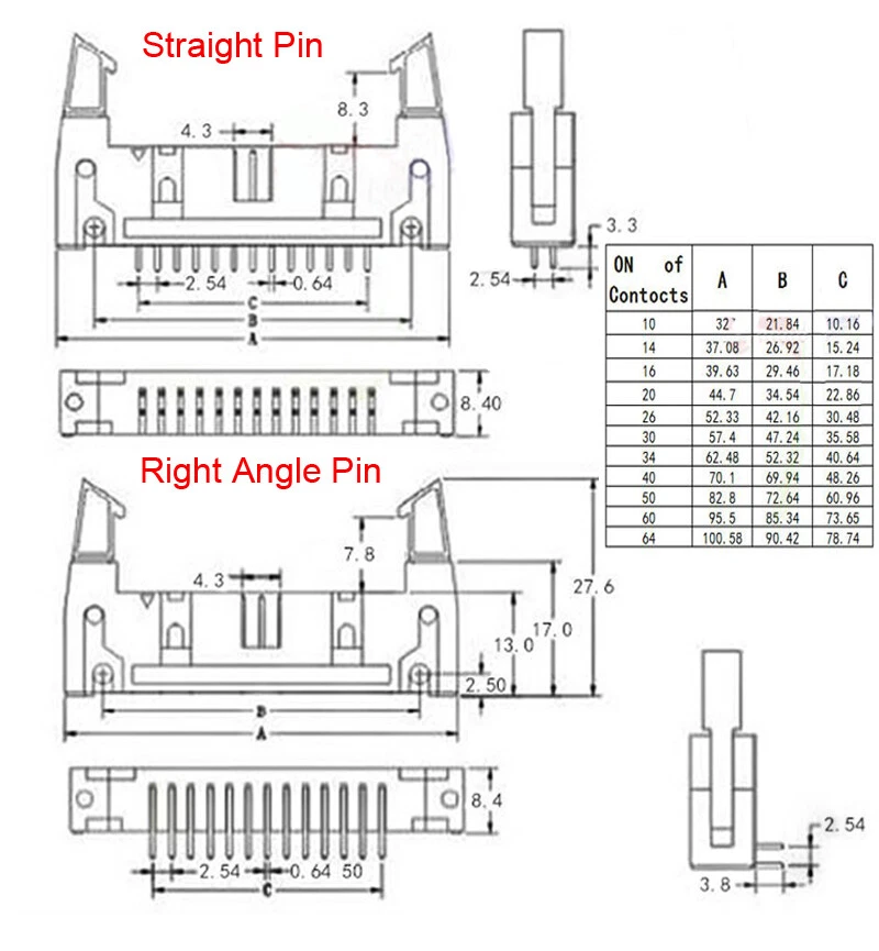 DC2 IDC Connectors 10P 14P 16P 20P 26P 30P 40P 50P Straight Pin/Right Angle Pin - Image 2 of 4