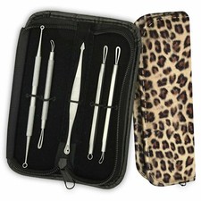 Blemish and Blackhead Remover Tool kit with Leopard Print Zipper Case 5-Piece 