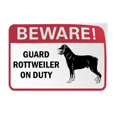 Horizontal Vinyl Stickers Beware! Guard Rottweiler on Duty Pet Animal Sign