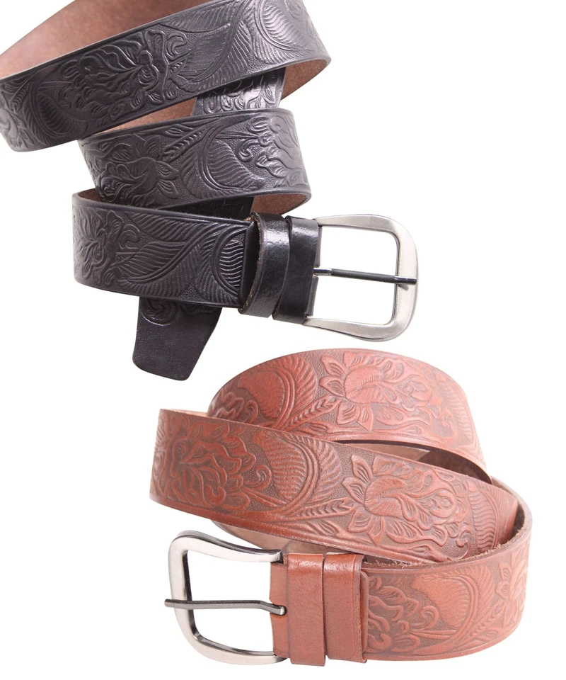 geprägter vintage Style Western Flower retro oldschool Ledergürtel unisex  - Bild 1 von 1
