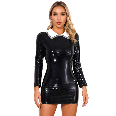 leather bodycon dress long sleeve Guess Black Leather Long-Sleeve Bodycon Dress (Size Small)