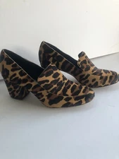 Sole Society Leopard Print Calf Hair Pumps Loafer Style Square Heel Sz 6.5/M
