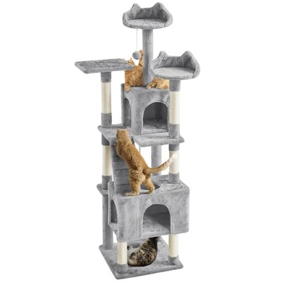72'' Cat Tree w/2 Condos, Scratching Posts, Perch & Toys - for Small/Medium Cats