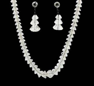 Rare Vintage Ginza Tokyo Japan Rock Quartz Crystal Necklace & Earrings Set w/Box
