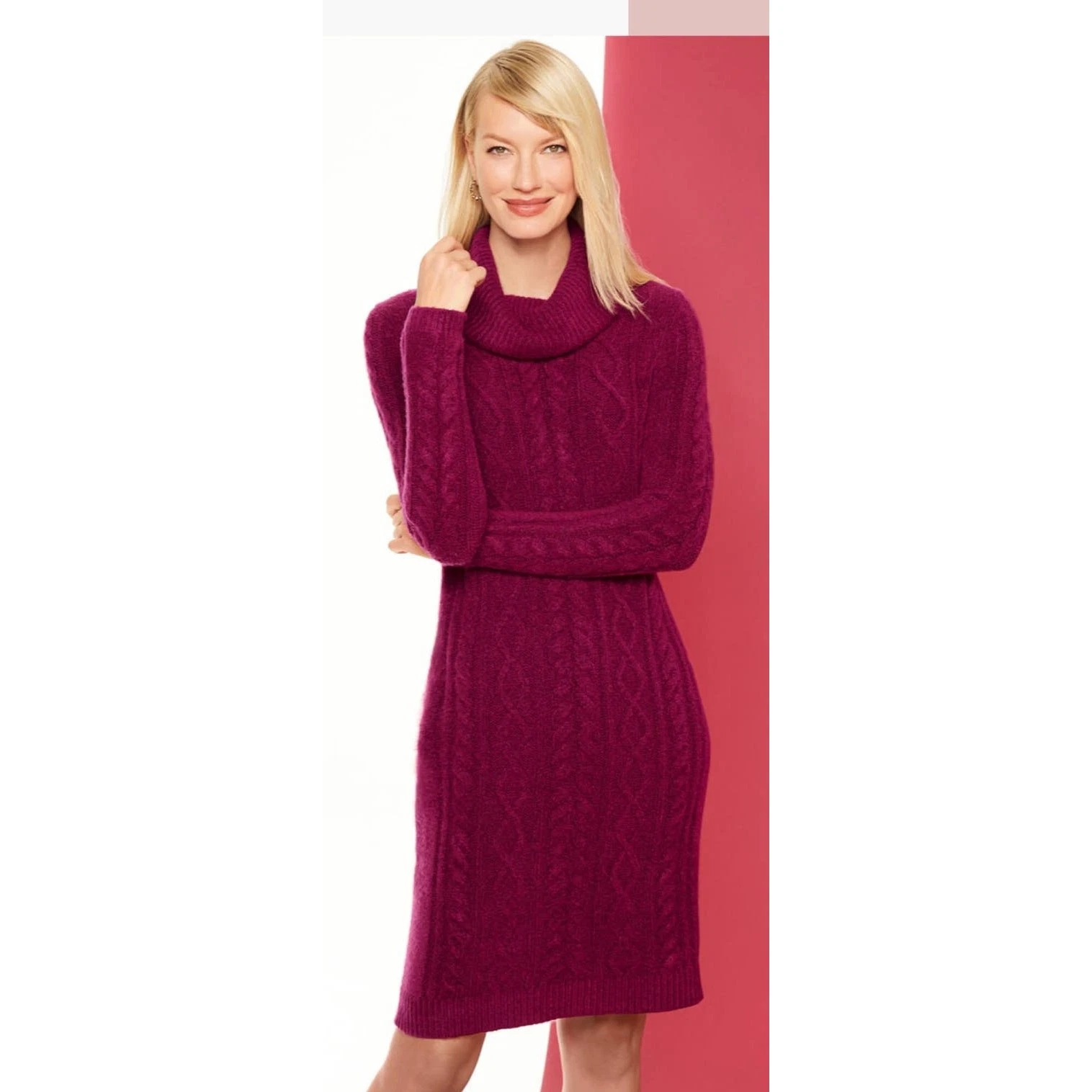 VALENTINO Talbots maglione vestito maglia cavo P XL collo cappuccio elasticizzato