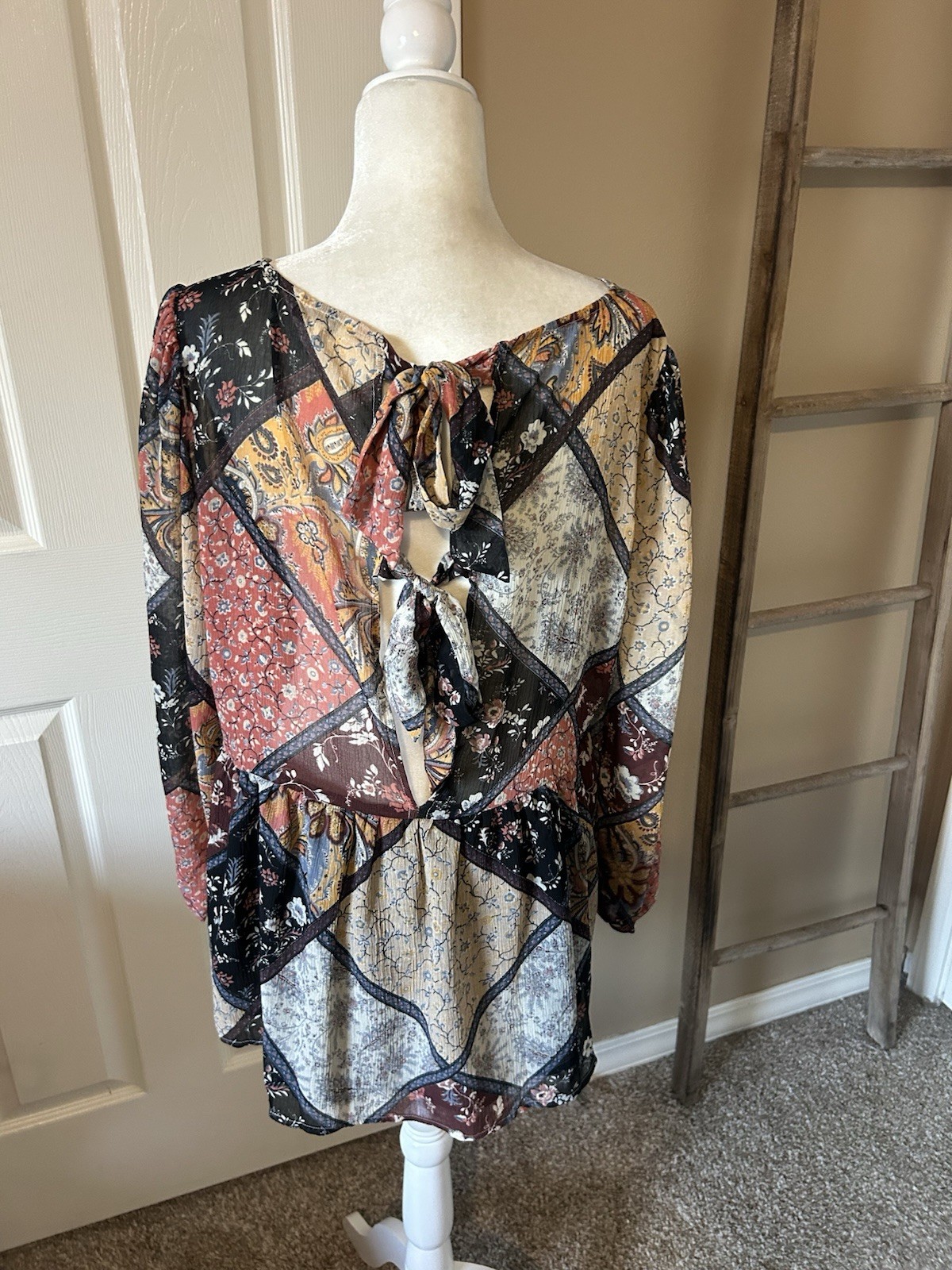 American Eagle Patchwork Floral Boho Babydoll Lon… - image 2