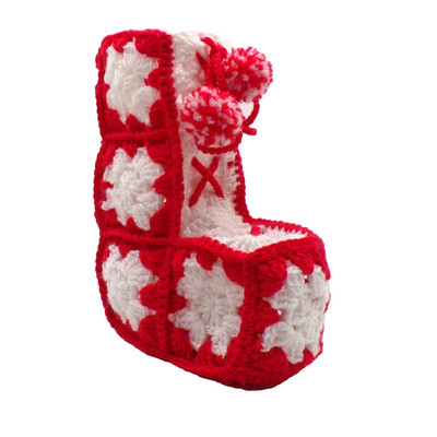 Christmas Crocheted Stocking Bootie Boot Granny Squares Grandmacore Handmade Red