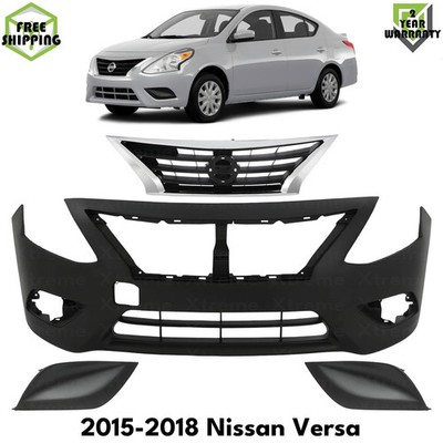 Front Bumper Cover Primed Plastic & Fog Lights Cover For 2015-2018 Nissan Versa