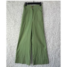 Vintage Wide Leg Trousers Size 7-8 Green High Waisted Boho Retro 70s Hippie