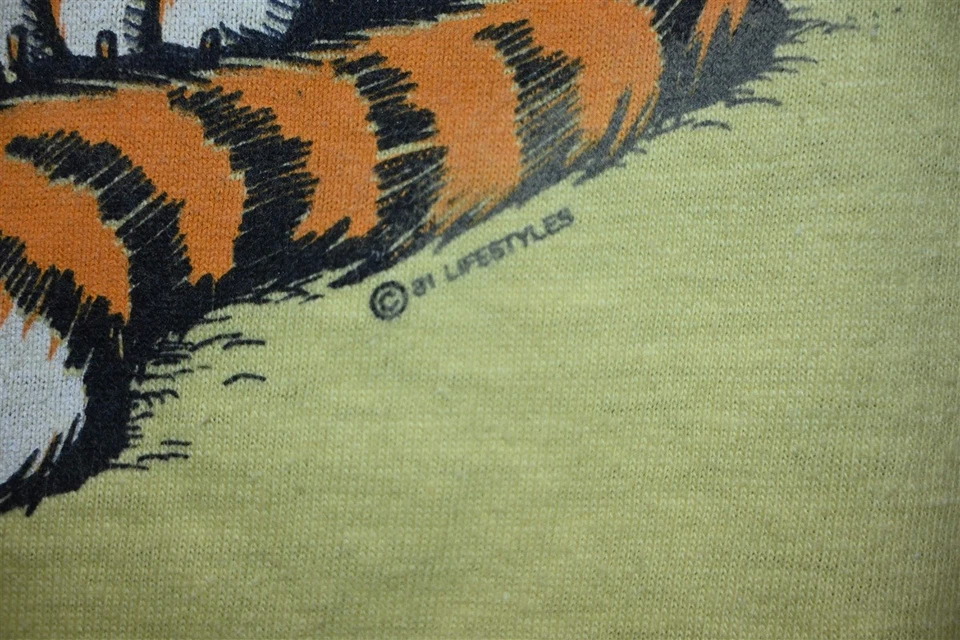 vtg 80s COWBOY CAT TEXAS HAT BOOTS ORANGE TABBY YELLOW COTTON t-shirt LARGE L - Image 3 of 4