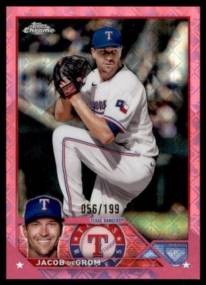 2023 Topps Chrome Logofractor Jacob deGrom #12 /199 Pink Refractor Rangers