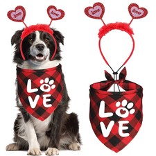 JOTFA Valentine's Day Dog Bandana Costumes, Valentines Love Small, Red