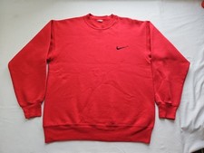 Vintage 90s Nike Stitched Big Swoosh Pullover Sweatshirt Red Sz L 21" 26" USA