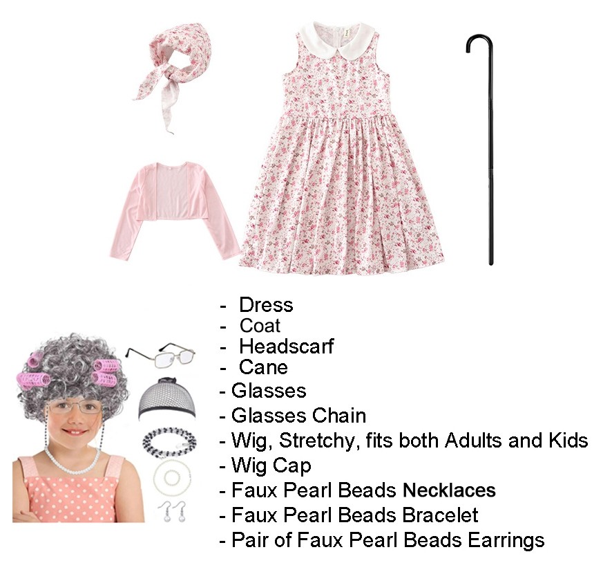 Kids Little Granny Costume Old Lady Grandma 100 Days Of School Child Girls Dress image 6