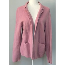 Talbots Pink Ribbed Open Front Blazer Cardigan Lambswool Blend Size M NWT