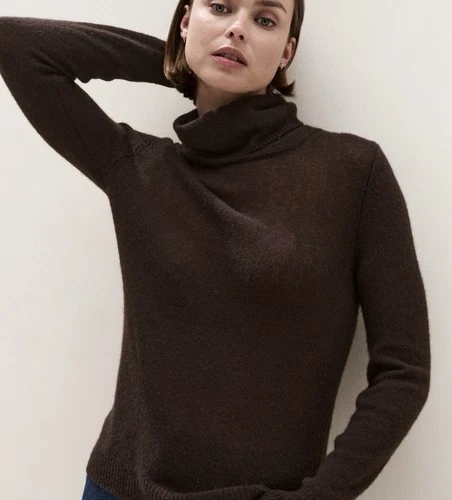 THE WHITE COMPANY Layering Cashmere Funnel Neck Jumper Medium In Chocolate New