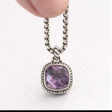 David.Yurman Amethyst Pendant Diamond 14mm Sterling Silver 18 inches Necklace