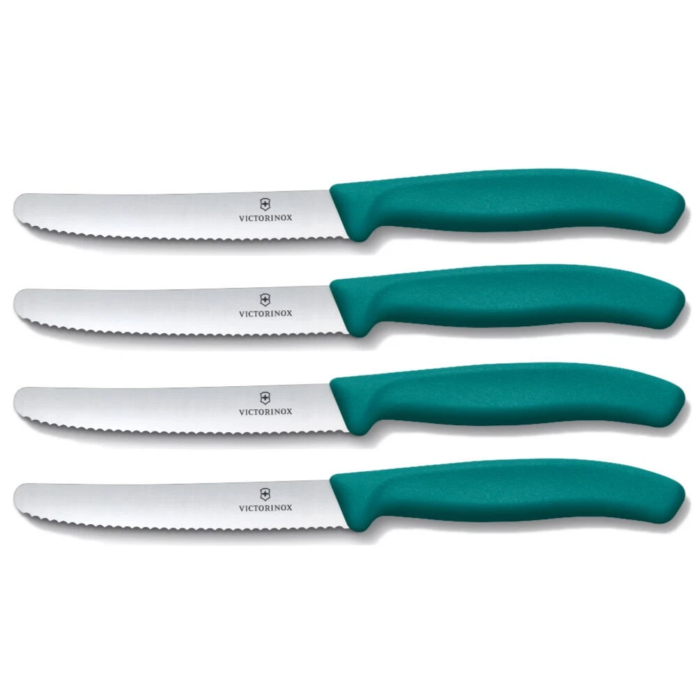 Victorinox Steak & Tomato 11cm Knife Pistol Grip Set x 4 Knives - Green