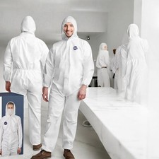Hazmat Suits 5PACK Disposable Protective Coveralls ,Hood,Zipper,Elastic Size 2XL