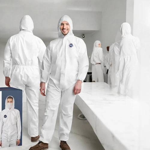 Hazmat Suits 5PACK Disposable Protective Coveralls ,Hood,Zipper,Elastic Size 2XL - product listing photo