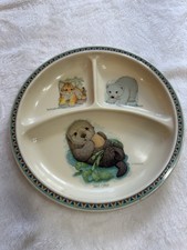 VTG 8.25" Selandia Childs Baby Otter Tiger Bear Dinner Divided Plate - Taiwan 