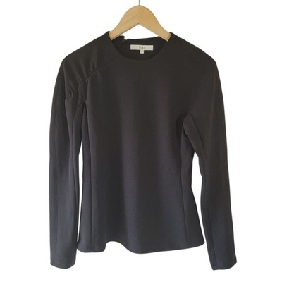 Tibi Black Longsleeve Scoopneck Blouse Sz 4 Back Zip Quite Luxury Office Siren
