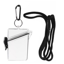 1 Waterproof ID Card Clear Holder Hard Case Plastic Protector With Lanyard