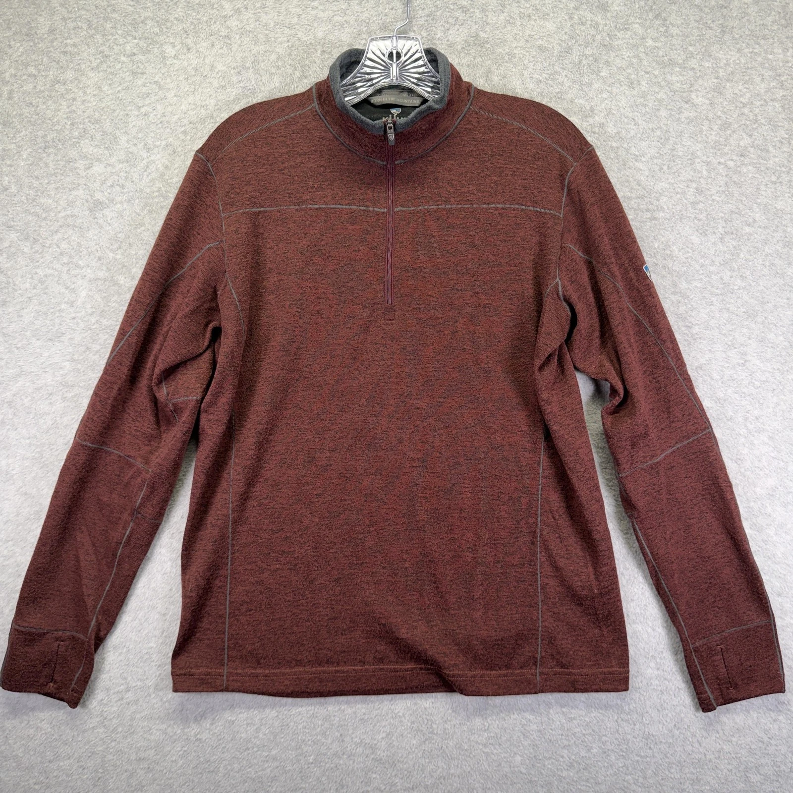 Kuhl Ryzer Pullover Mens Medium Red 1/4 Zip Mock Neck Hiking Performance Top