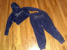 Juicy Couture Blue Bling Velour Hoodie Joggers Sleepwear Loungewear Pajama Set S