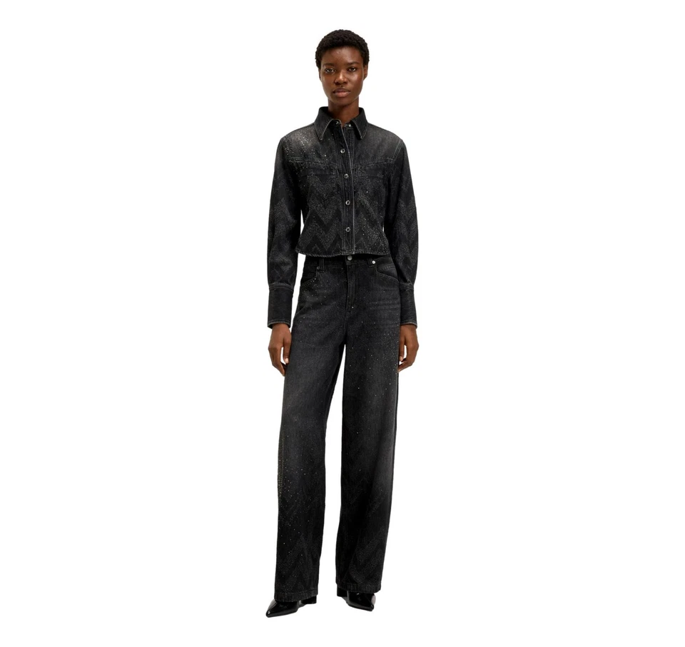 BOSS Jacke Kurz Frau IN Denim Mit Kristalle C Hemd Ls 1 0 50548445 Schwarz - Bild 4 von 4