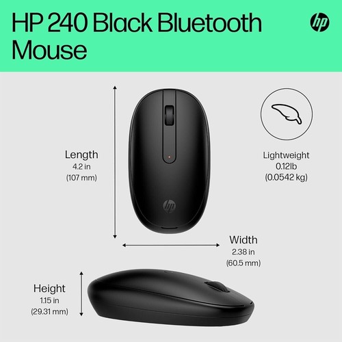 HP 240 Bluetooth Mouse, Black, Bluetooth 5.1, Wireless, Precise Sensor, - Picture 2 of 16