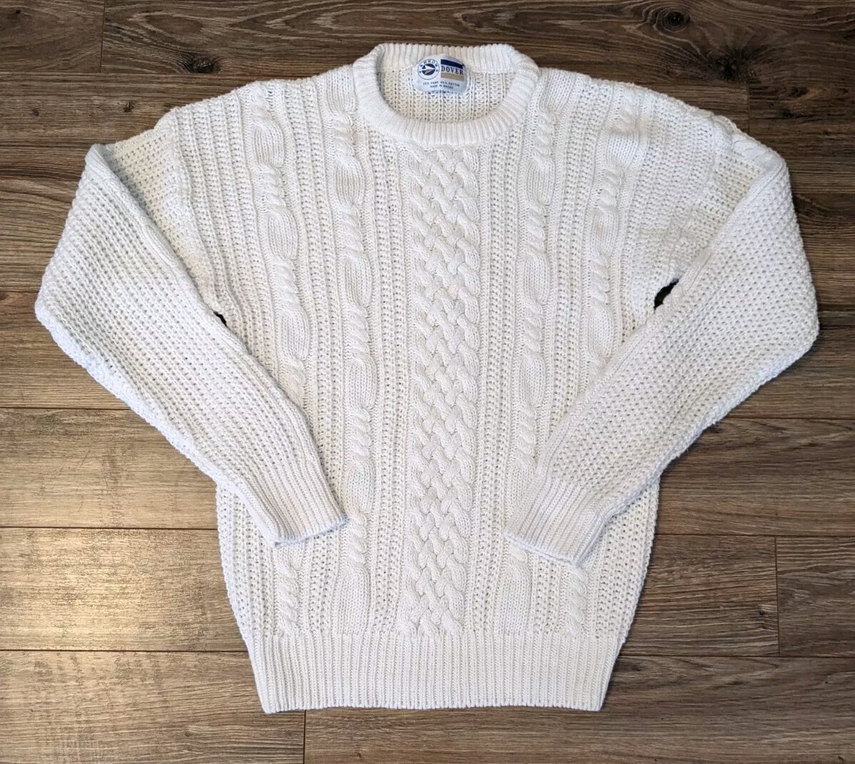 VTG Arrow Dover Sweater Cable Knit White Cotton Blend Crewneck XL