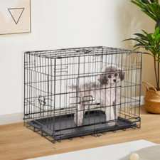 Double Door Folding Metal Wire Dog or Pet Cage with Plastic Leak-Proof Pan Tray