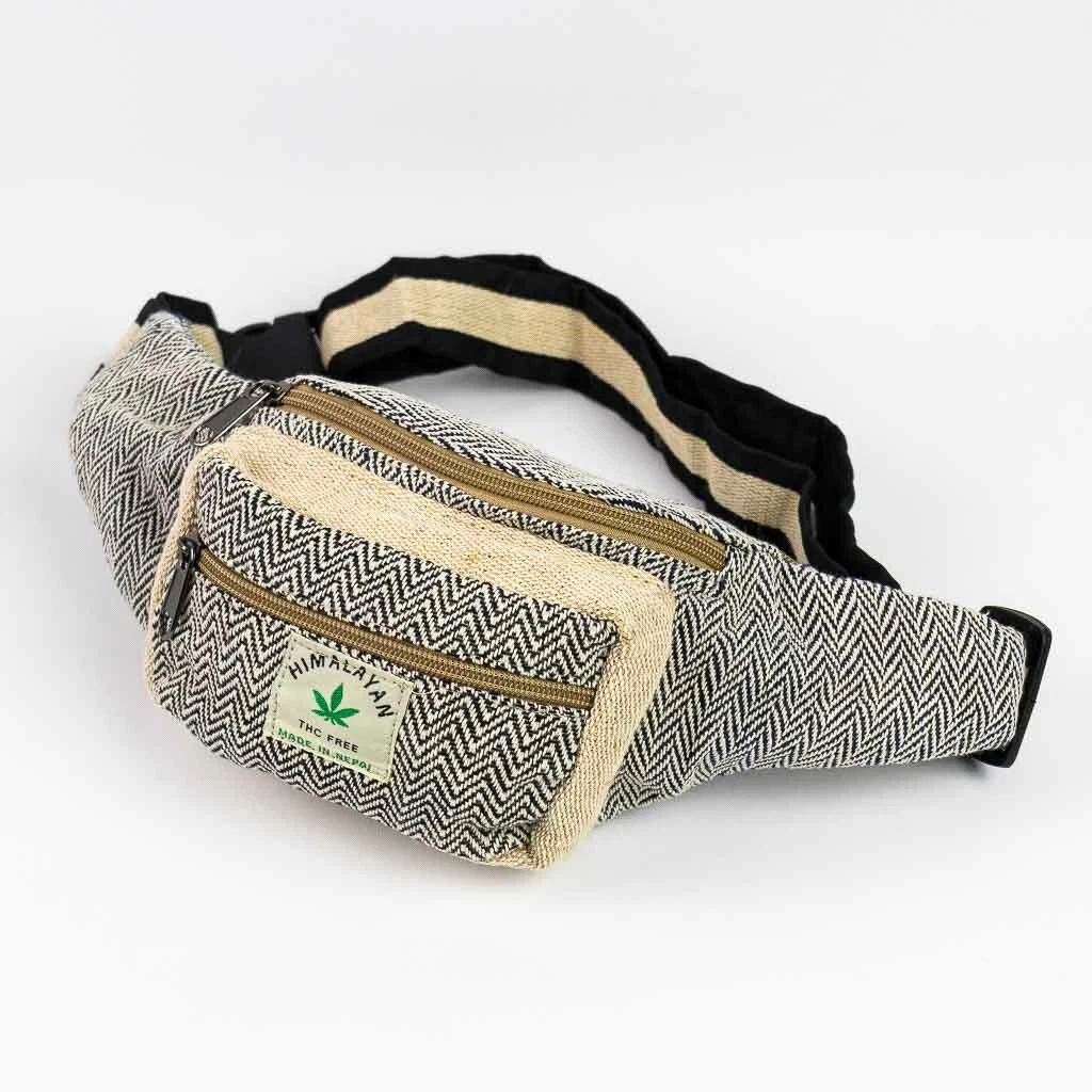 Men Women Pure Hemp Fanny Pack Bum Bag Boho Hippie Money Belt Hiking Waist Bag