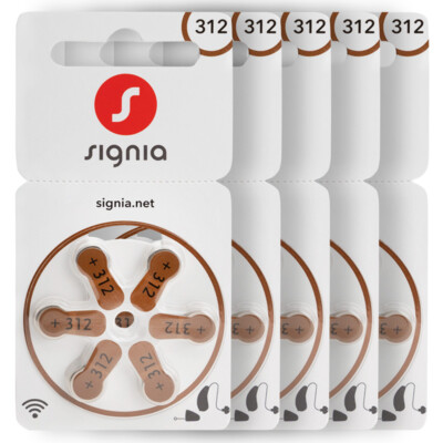 30 cells x Siemens Signia 312 Size Hearing aid batteries Mercury free Zinc air