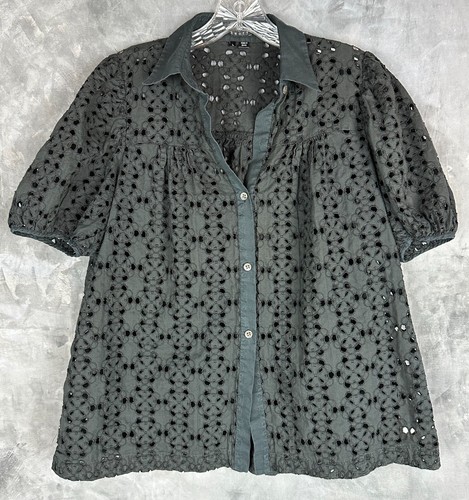 Eyelet Collared Neck Long Sleeve Shirt main image 1
