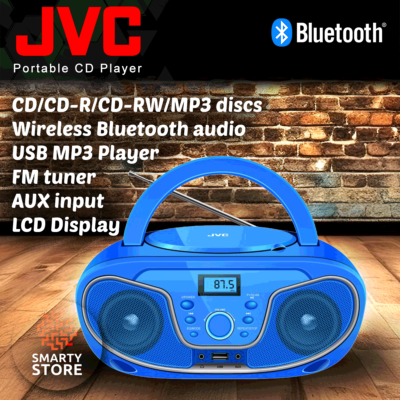 JVC Portable Bluetooth CD Player Boombox/USB/MP3/FM Radio/LCD