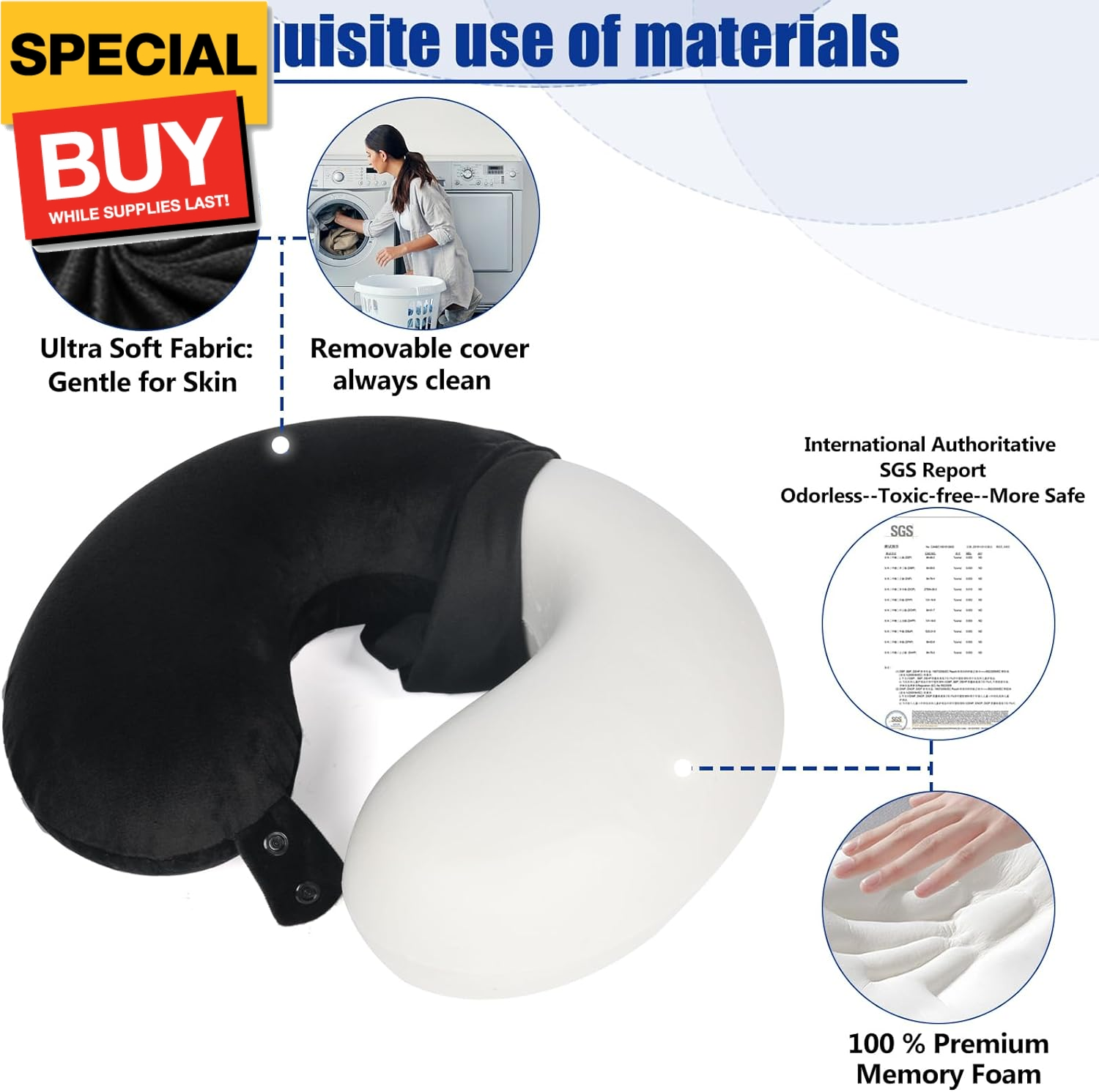 Memory Foam Travel Neck Pillow for Airplane Comfort