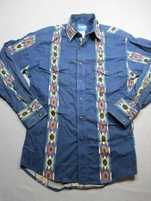 Vintage Mens Wrangler Western Shirt Pearl Snaps Sz? Brushpopper Atec Blue